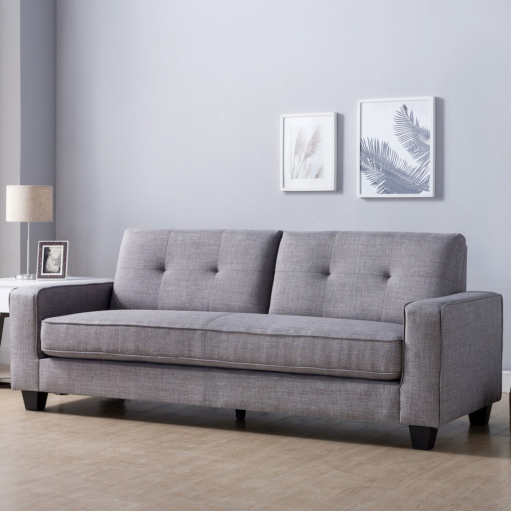 Lowery Modern Grey Fabric Upholstered Track Arms Tufted Back Sofa by Furniture of America