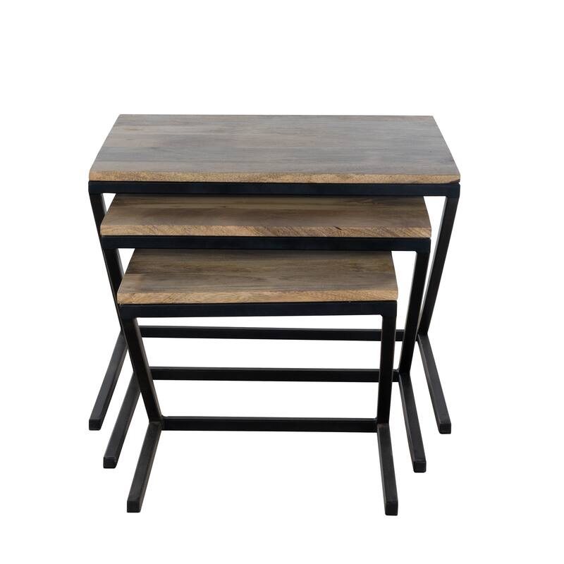 Mango Wood Nesting Tables Set of 3 with Black Metal Z Frame Base