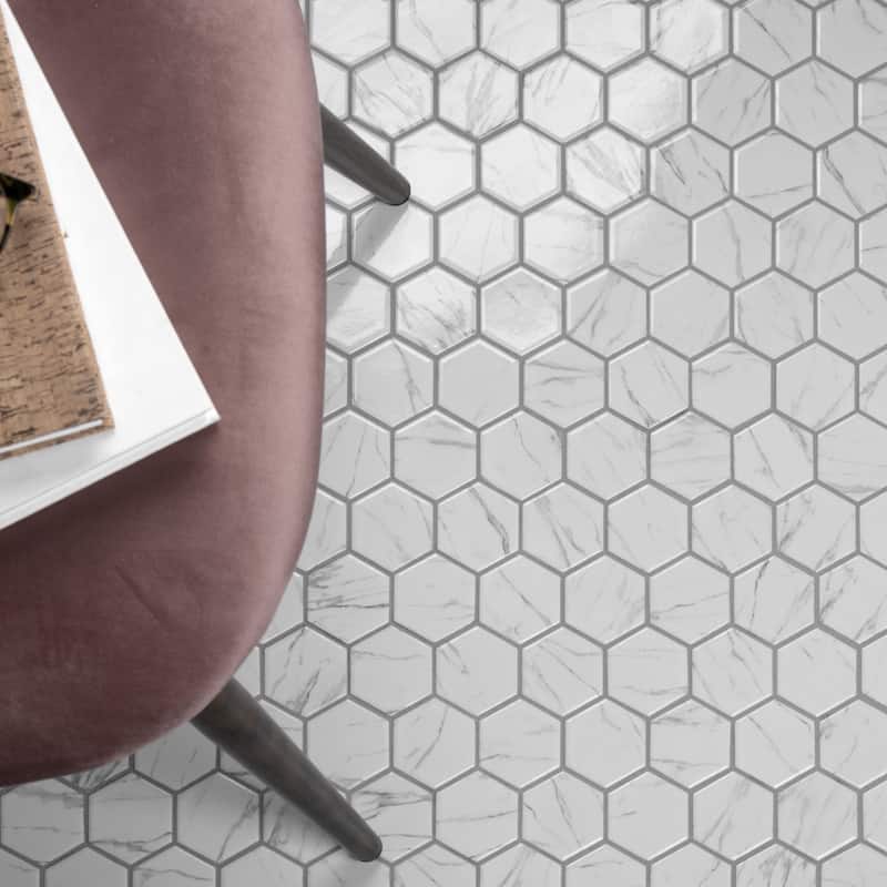 Merola Tile Flo 2" Hex White 11-1/8" x 12-5/8" Porcelain Mosaic Floor and Wall Tile