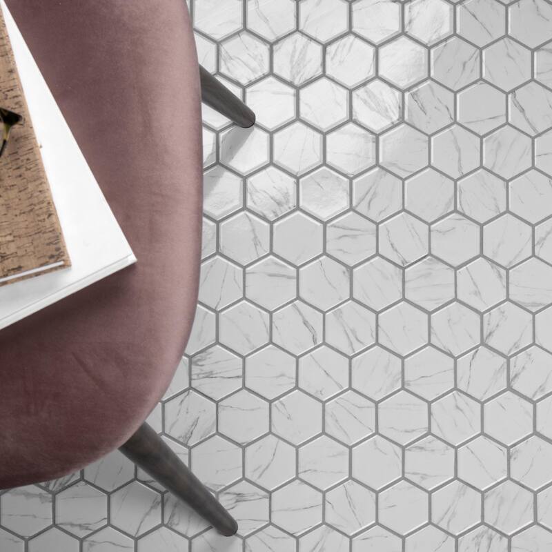 Merola Tile Flo 2" Hex White 6" x 6" Porcelain Floor and Wall Tile