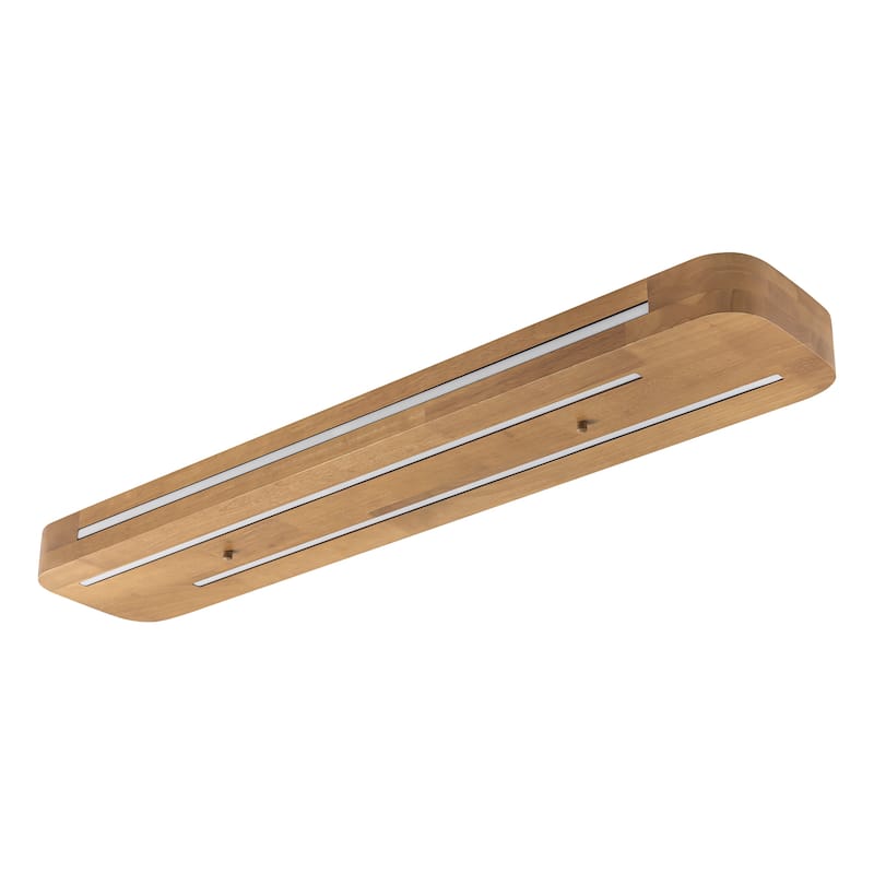 39.37 in. Farmhouse Rustic Brown Long Strip Linear Wood LED Flush Mount Ceiling Light - 39.37 in. W x 7.68 in. H x 2.76 in. D