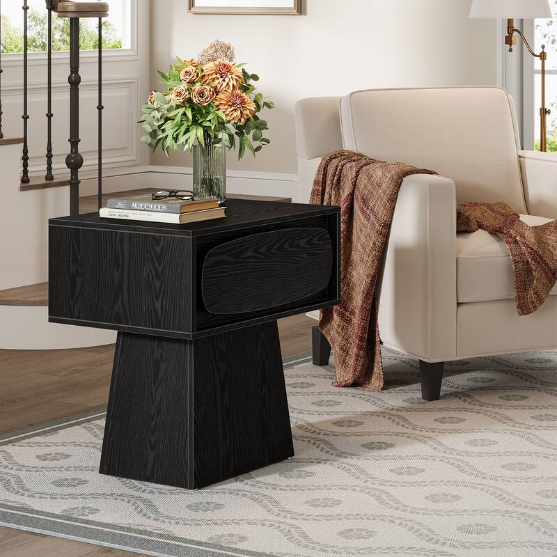 End Table with Drawer Storage, Side Stand for Living Room, Bedroom, Rustic Natural