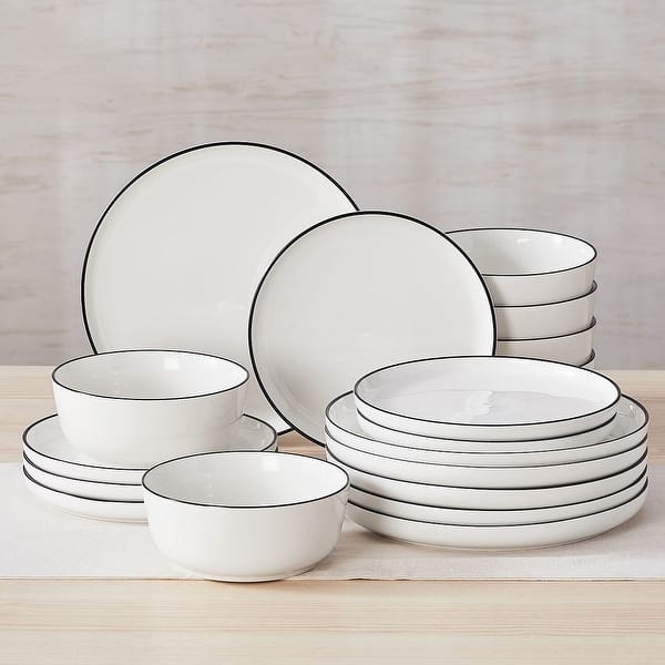 MALACASA MINA Versatility Porcelain Dinnerware Set Service for 6 - Black Trim - 18 Piece