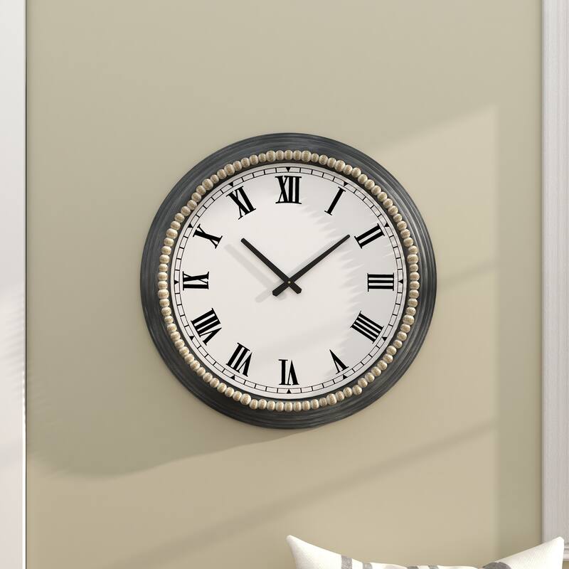 Metal Decorative Wall Clock with Beaded Accents - White - Roche River Decor