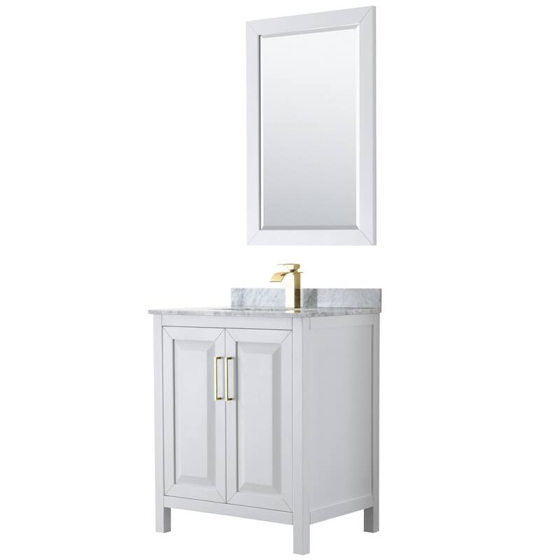 Wyndham Collection Daria 30" Free Standing Single Vanity Set with MDF - White / White Carrara Marble Top / Brushed Gold - Painted