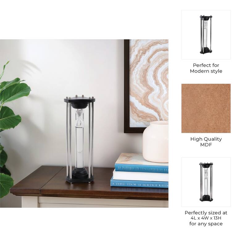 Wood Glass Hourglass Sand Timer Modern Cylinder Frame - 13" Black - 4" x 4" x 13"