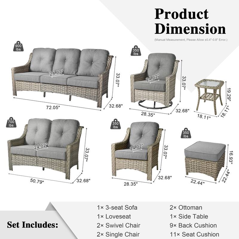 XIZZI 9-piece Outdoor Patio Furniture Conversation Set with Swivel Chair
