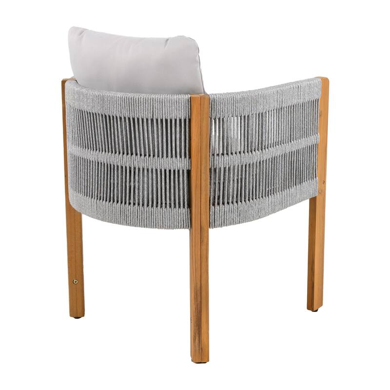 Roomfitters Outdoor Dining Chairs 2-Pack, Acacia Wood Patio Chairs with Rope Weave and Cushions, Weather-Resistant