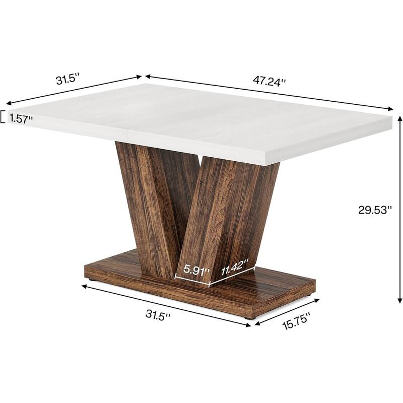 47-Inch Wooden Dining Table with Heavy Duty Pedestal, Farmhouse Kitchen Dinner Table for Home