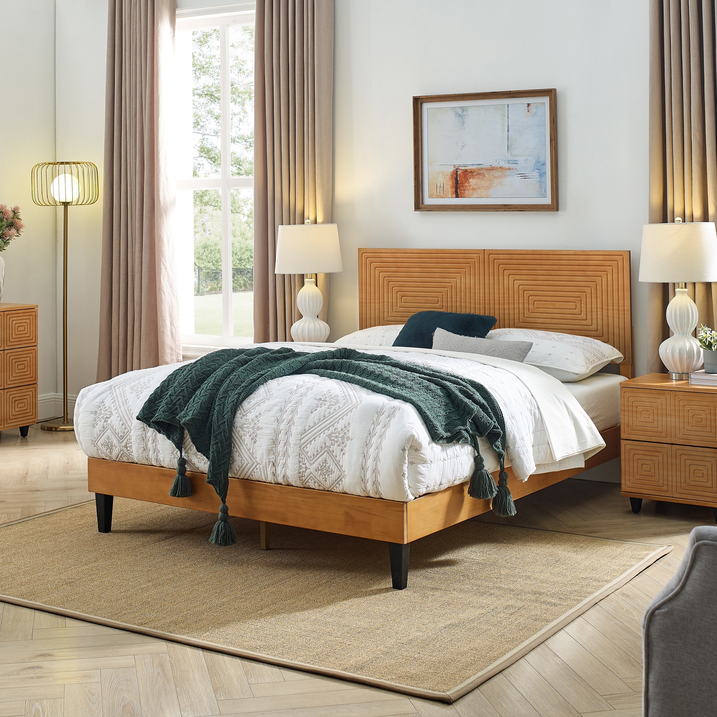 Mid century bed store with box spring