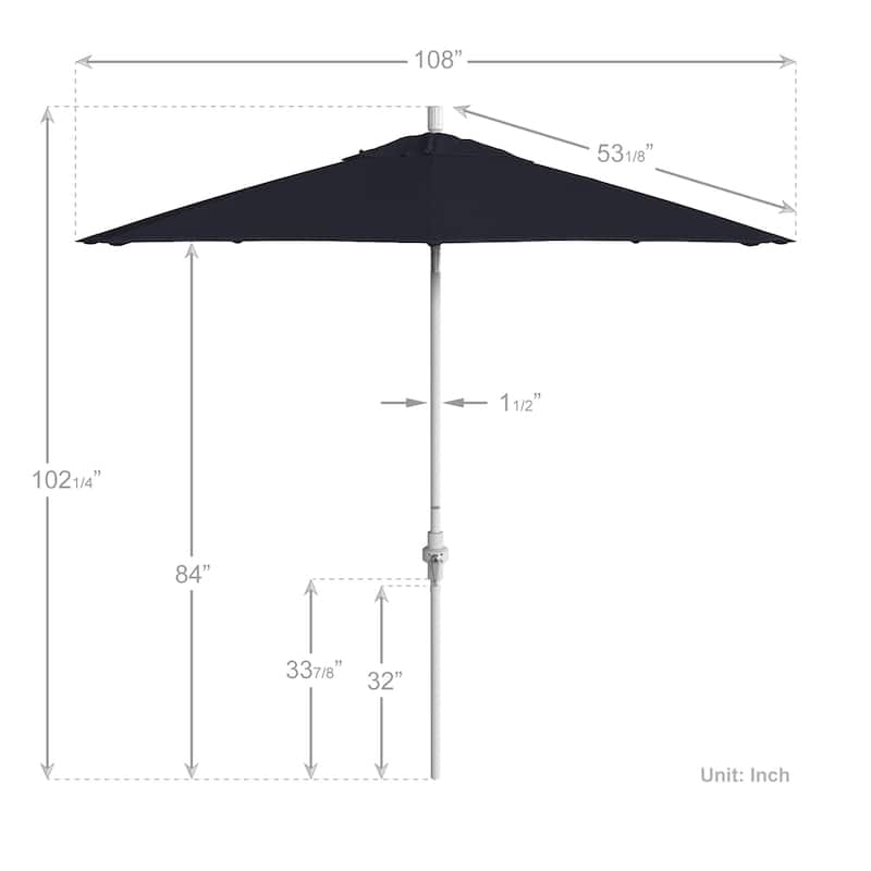 California Umbrella 9' Rd.Crank Lift, Collar Tilt, Aluminum Pole, Fiberglass Rib Patio Umbrella, White Finish, Sunbrella Fabric