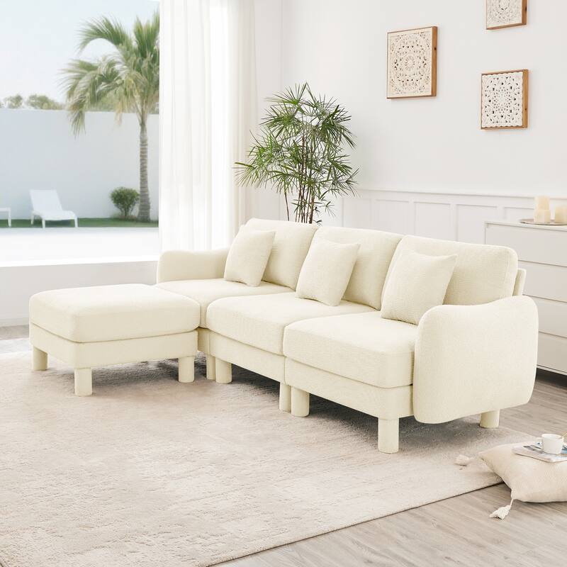 109.4" 3-Seater Modern Upholstered Sofa Couch, Deep-Seat Sectional Sofa with Shell-Shaped Armrests, Leisure Sofa for Living Room