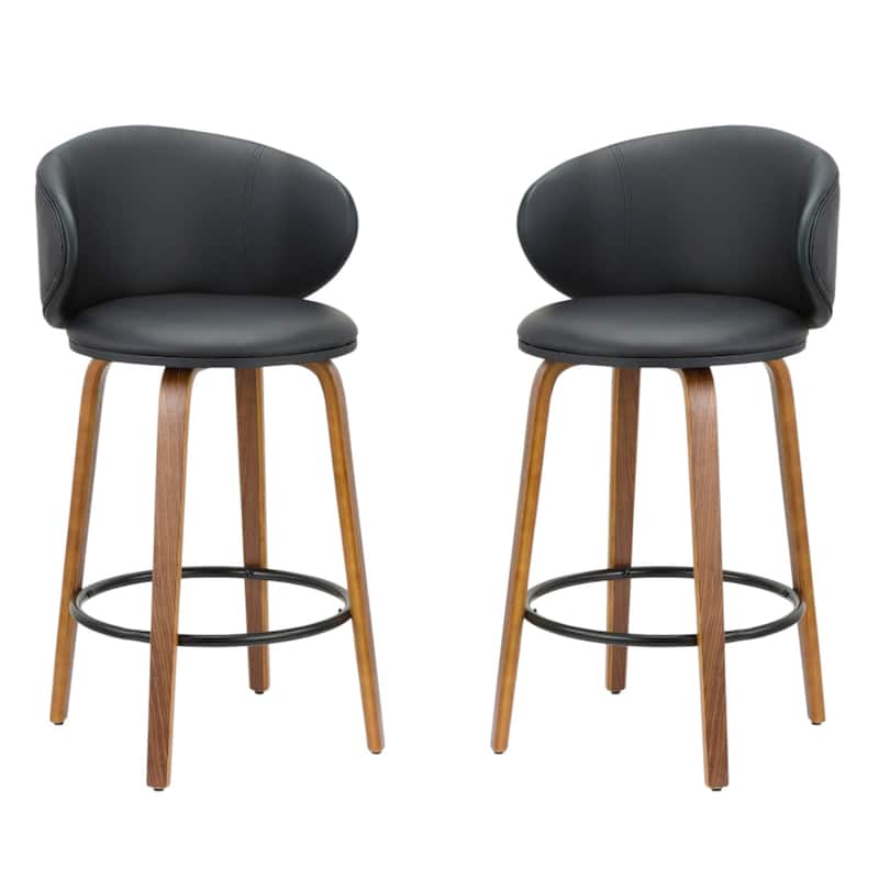 Set of 2 Black and Brown Faux Leather 26 Inch Counter Height Bar Chairs - 19” x 20” x 5.5” - Black-Brown