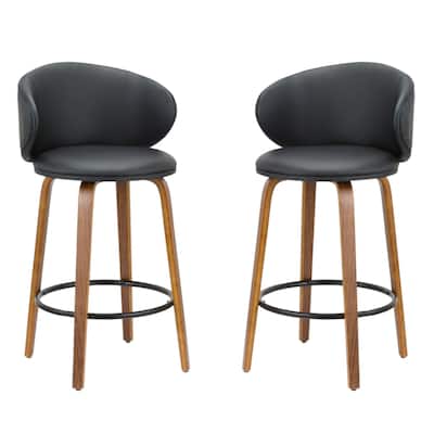 Set of 2 Black and Brown Faux Leather 26 Inch Counter Height Bar Chairs - 19” x 20” x 5.5”
