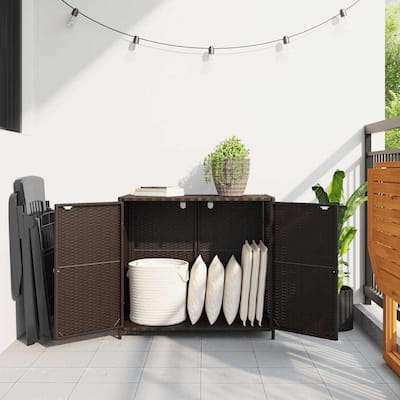 vidaXL Patio Storage Cabinet Box Outdoor Garden Tool Organizer Poly Rattan - 32.7" x 17.7" x 29.9"