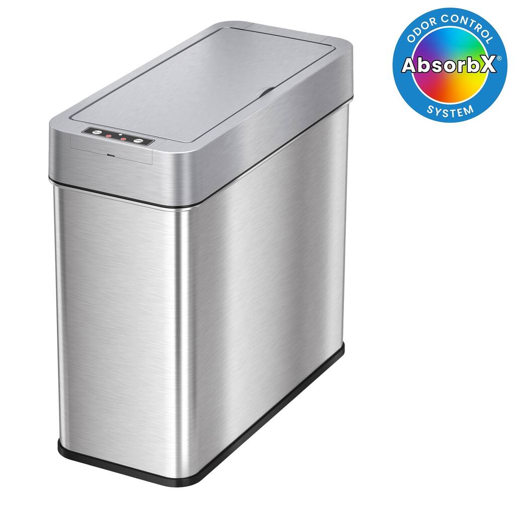 iTouchless 4 Gallon / 15 Liter Slim Stainless Steel Sensor Bathroom Trash Can (Left) with Odor Filter