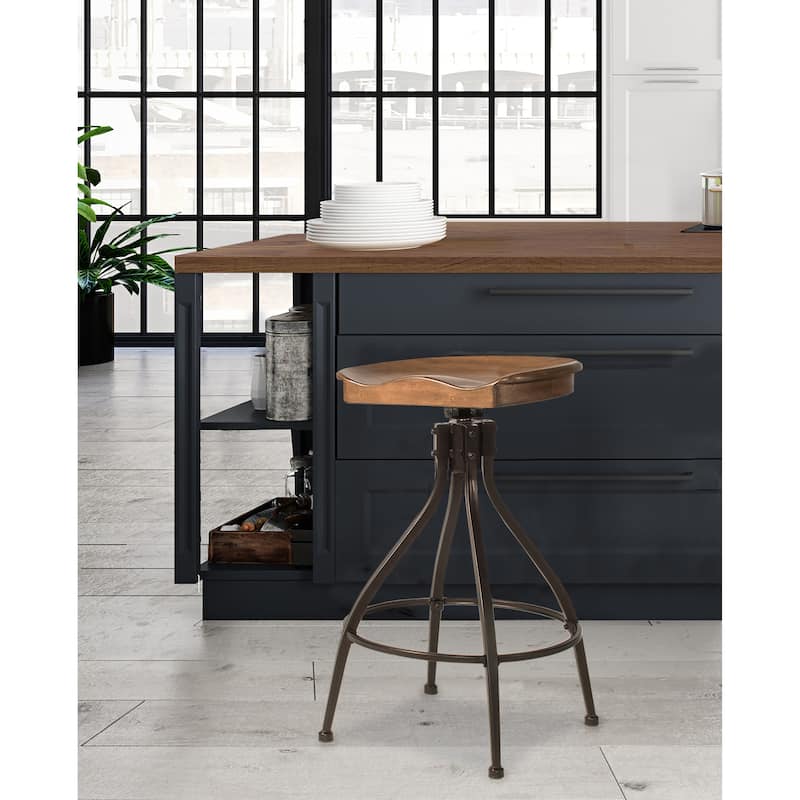 Hillsdale Worland Backless Metal Adjustable Height Swivel Stool - Walnut - Adjustable