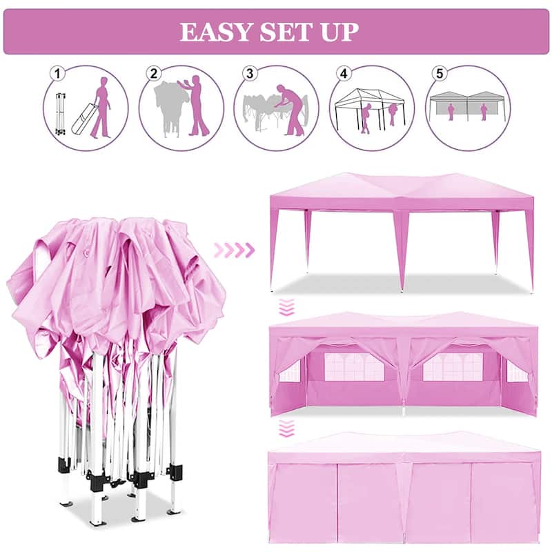 10'x20'Folding Canopy with 6 Removable Sidewalls Outdoor Event Shelter Gazebo Portable Tents for Parties Beach Camping