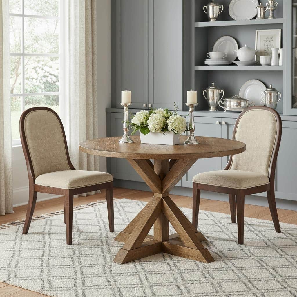 HomeRoots 48" Oak Wood Cross Leg Base Round Top Dining Table - 48.00 in. x 30.00 in. x 48.00 in.