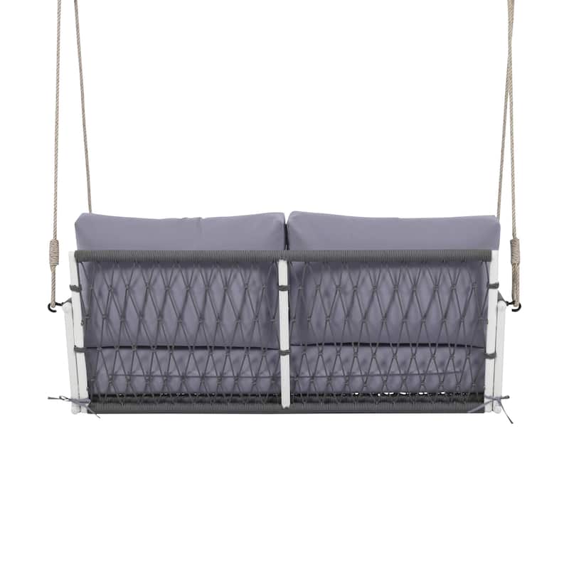1-Piece Woven Rope Outdoor Swing Sofa with Soft Cushions Seating 2 for Patio, Courtyard and Balcony