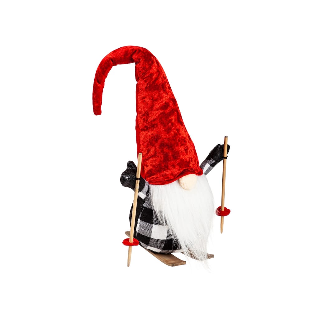 Plush Skiing Gnome Table Decor w Red Hat