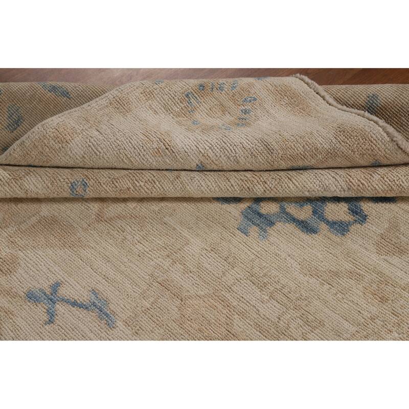 Vegetable Dye Oushak Turkish Rug Hand-Knotted Beige Wool Carpet - 5'0"x 6'7"