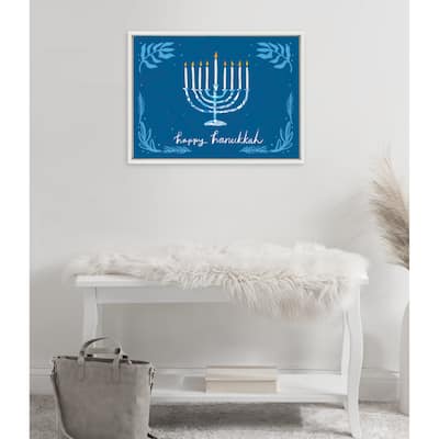 Kate and Laurel Sylvie Happy Hanukkah Framed Canvas by Jessi Raulet
