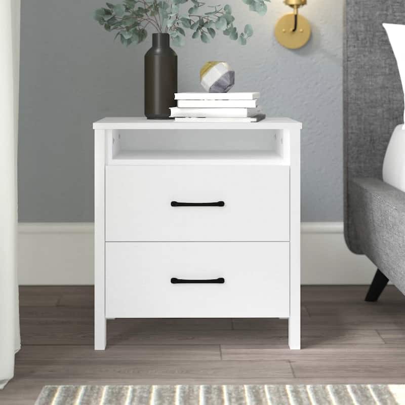 Modern 2-Drawer Bedside Table Nightstand with Shelf Wood Minimalist Bedroom Furniture