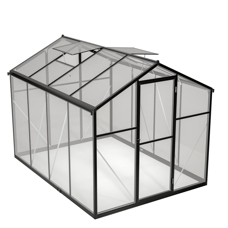 6x8 FT Greenhouse, Polycarbonate Greenhouse with Quick Setup Structure and Roof Vent, Aluminum Large Walk-in Greenhouse