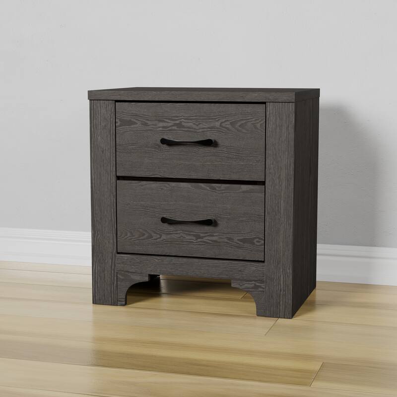 Stone Brown 2-Drawer Nightstand, Modern Farmhouse Style - Brown
