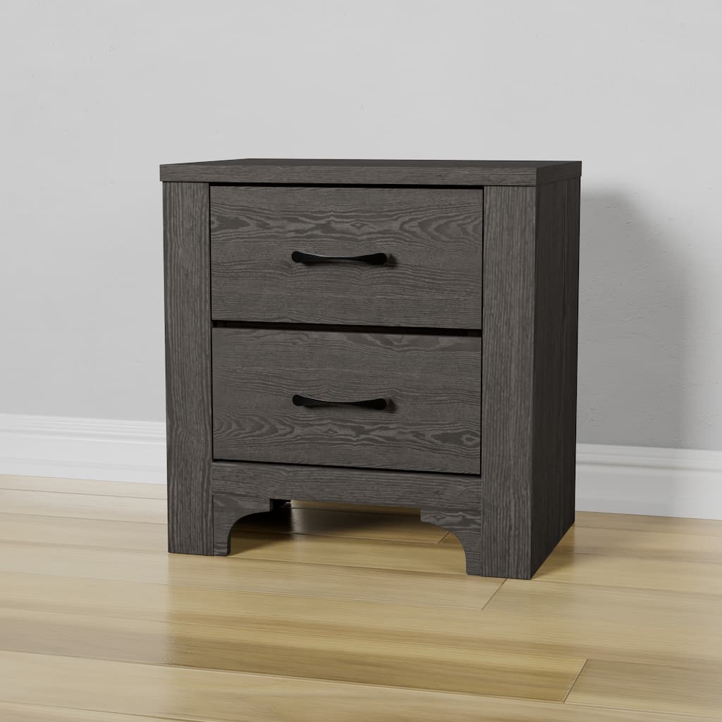 Stone Brown 2-Drawer Nightstand, Modern Farmhouse Style