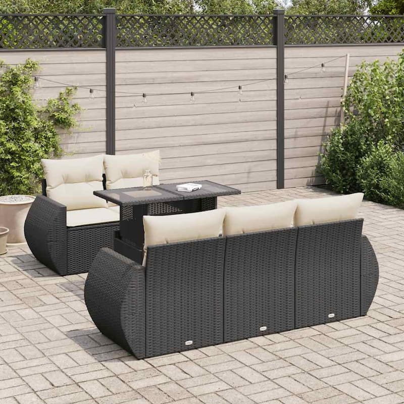 vidaXL Patio Sofa Set with Cushions Outdoor Furniture 6 Piece Poly Rattan - 21.7 x 24.4 x 27.2