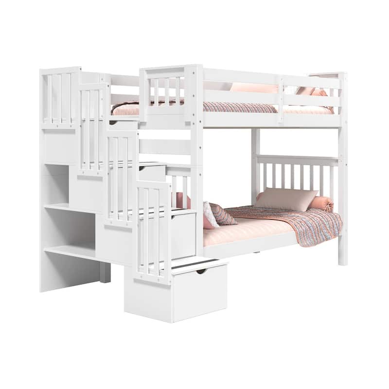 Taylor & Olive Trillium Tall Twin over Twin Stairway Bunk Bed, 4 Steps