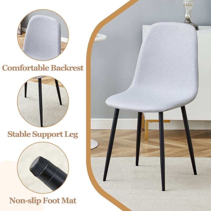 Roomfitters 5pcs Black Marble MDF Dining Table Set with Spoon Shaped PU Side Chairs, Mid-Century Style