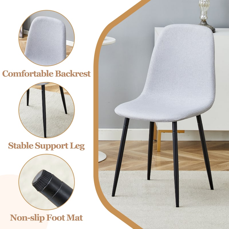 Roomfitters 7pcs Black Marble MDF Dining Table Set with Linen Cotton Chairs and Seamless Seat Design, Gray