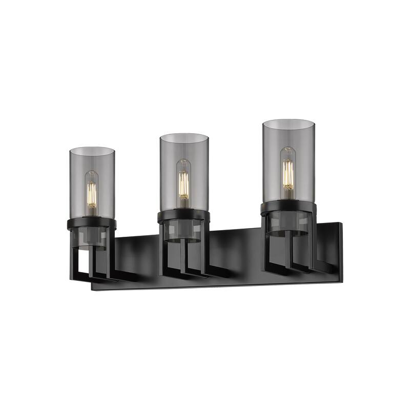 Innovations Lighting Utopia - 3 Light 8" Wall-Mounted Bath Vanity Light - Plated Smoke Glass/Matte Black