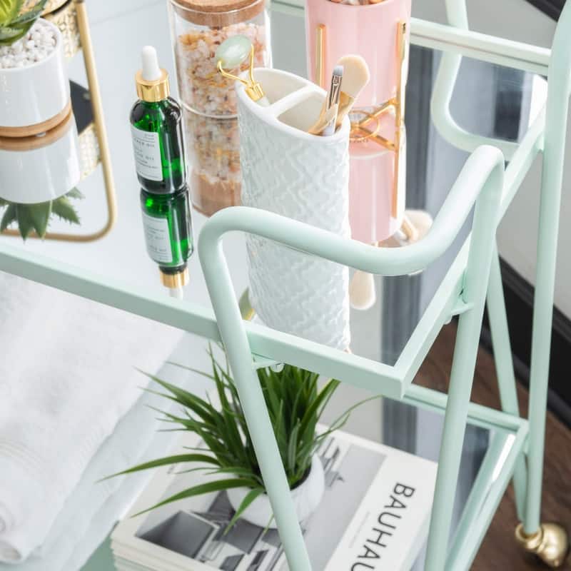 Rosa Mid-Century 2-Teir Rolling Metal Bar Cart