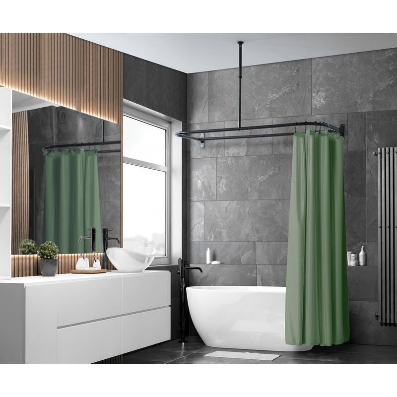 Utopia Alley Rustproof Wall Mounted Aluminum D-shape Shower Rod With Ceiling Support for Freestanding Tubs, 60 * 25 in