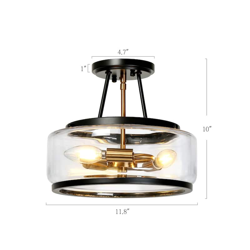 Cozia Farmhouse Black 4-light Drum Semi-flush Mount ceiling Lights Modern Gold Hallway, Entryway, Foyer Lighting - D12'' * H10''