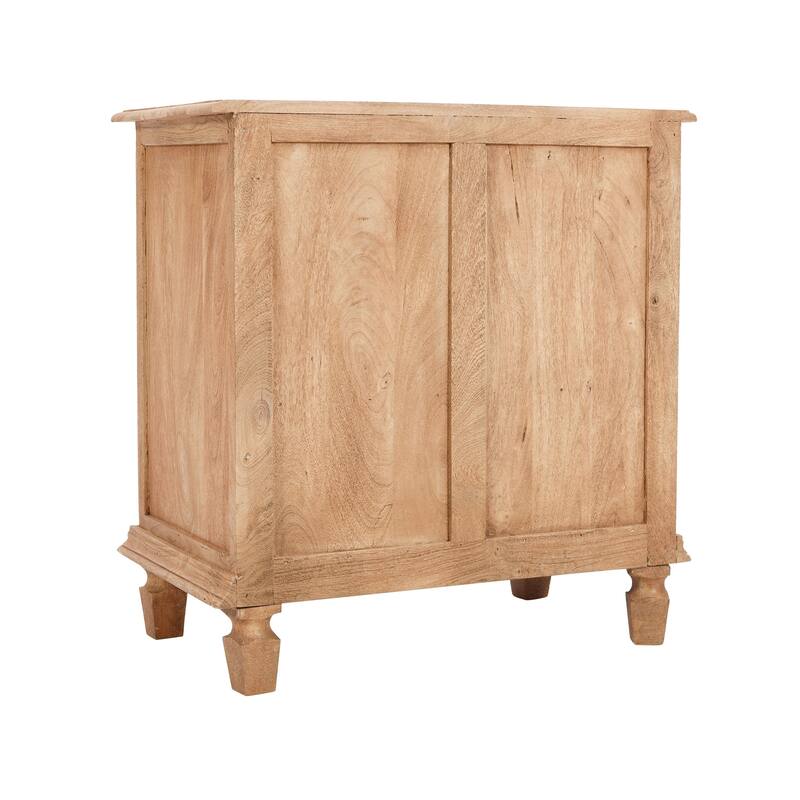 30 Inch Nightstand Table, Rattan Cabinet Doors and Drawer Fronts, Sandblasted Brown Mango Wood