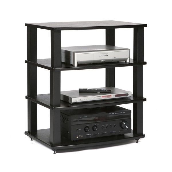 31.5" Black and Silver Expandable Oak Finish Audio Stand - N/A