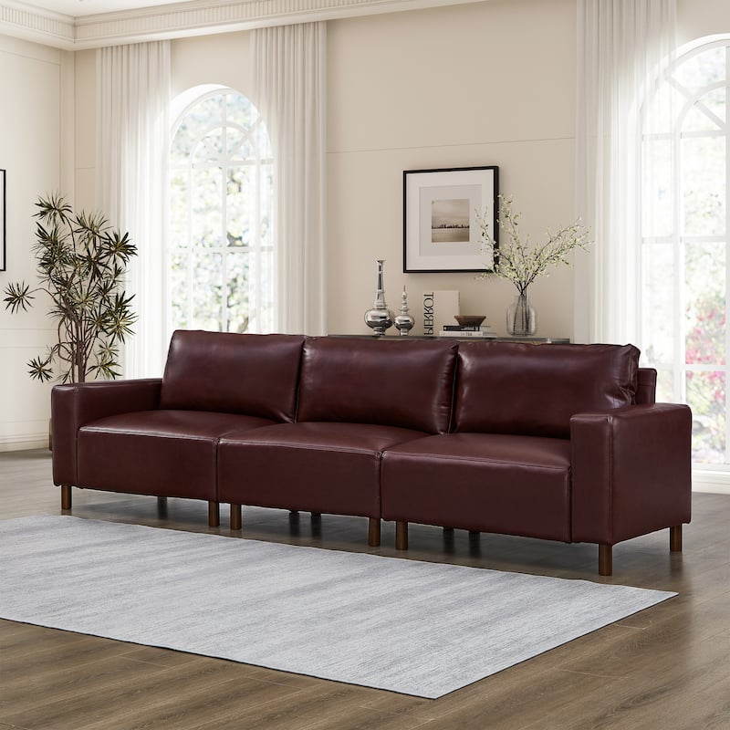 Roomfitters 112" Modern Extra Large 4-Seater Sofa, PU Leather Sectional Couch with Solid Wood Legs for Living Room