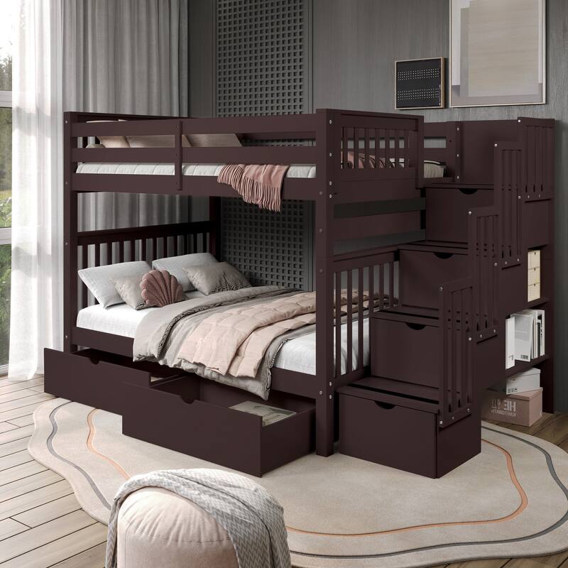 Taylor & Olive Trillium Full over Full Stairway Bunk Bed, 2 Drawers