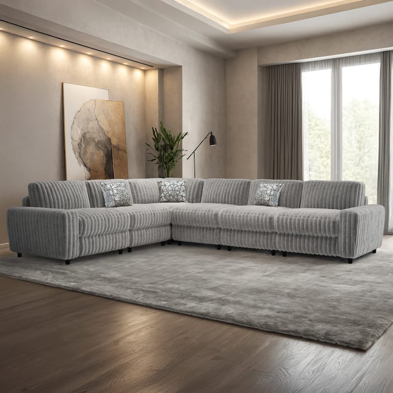 Veyron Furry Channel Fabric Down-filled 5-Seat Modular Sectional Sofa by iNSPIRE Q Modern