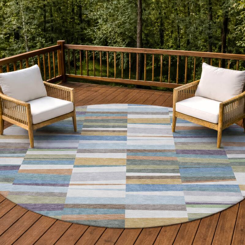 Machine Washable Indoor/ Outdoor Modern Antonito Chantille Rug - Blue - 8' x 8'