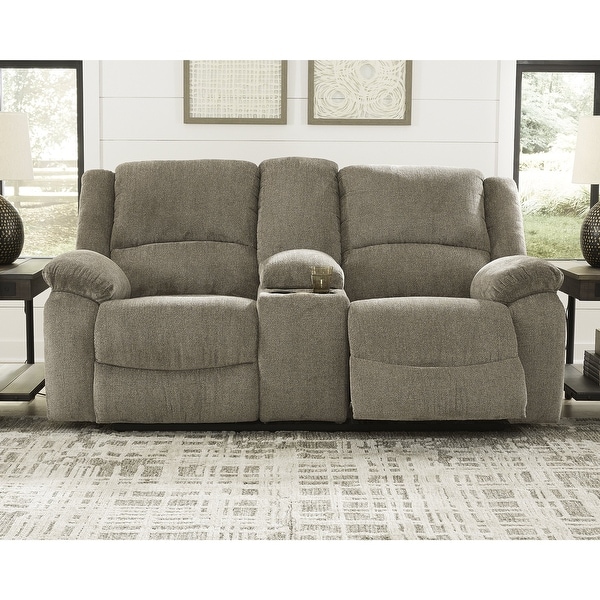 Draycoll Contemporary Double Reclining Loveseat w/Console, Pewter - Medium. Opens flyout.