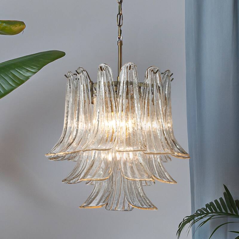 Vintage Mid-Century Modern Chandelier Clear Art Glass Pendant With Antique Bronze Finish For Livingroom Bedroom - W18''