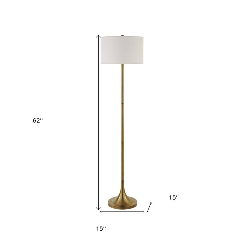 62" Traditional Floor Lamp for Living Room or Bedrom with Metal Base with White Fabric Drum Shade - 62" H x 15" W x 15" D