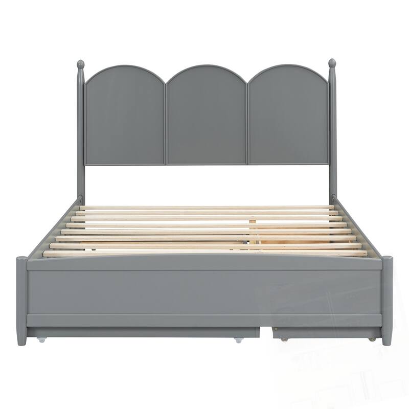 Queen Size Platform Bed With with 2 Big Drawers and Twin XL Size Trundle