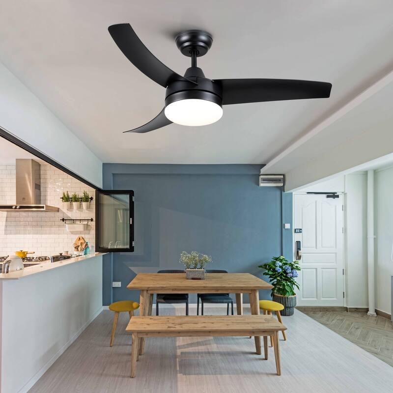 42 in. Black modern Ceiling Fan with Light and Remote Control, Reversible DC Motor - 42 Inches